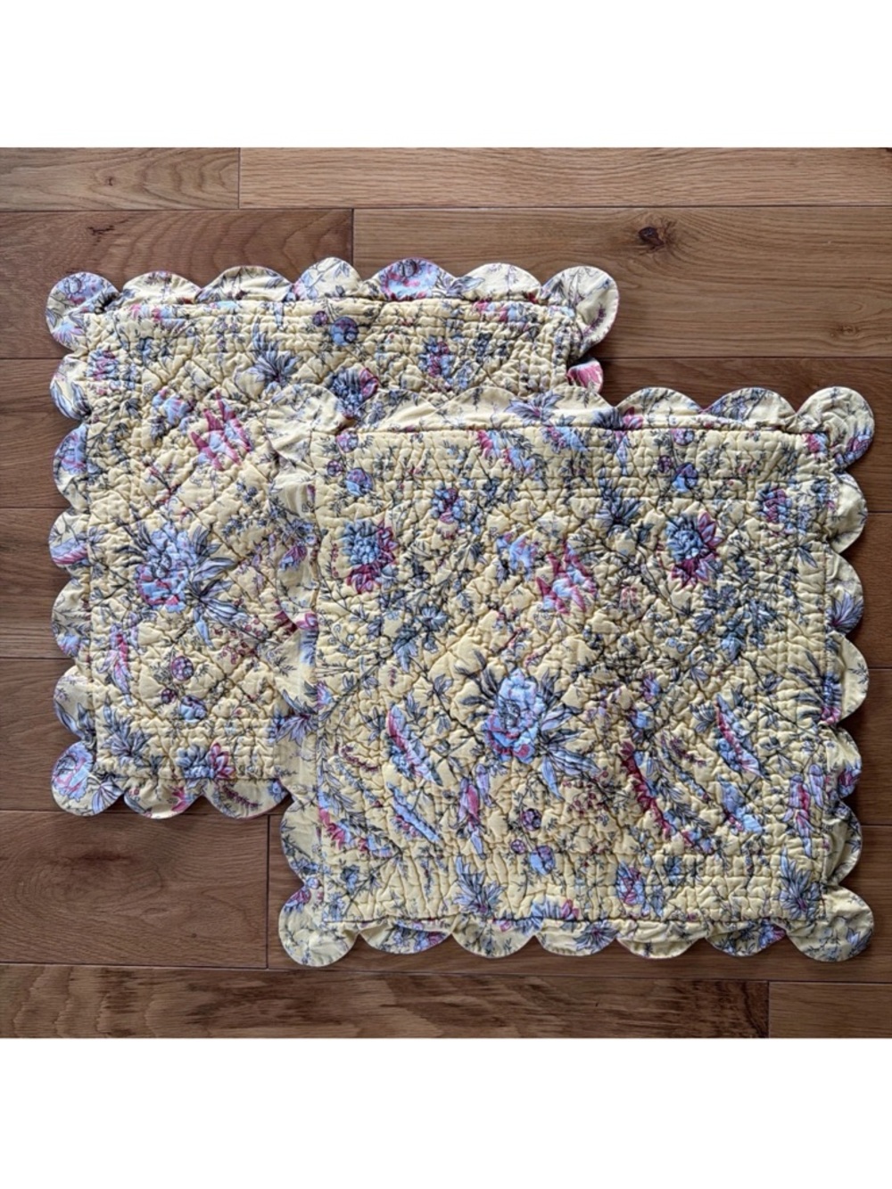 Elsa C. French Country Hand Quilted Pillow Sham Set Yellow Floral Striped 16”